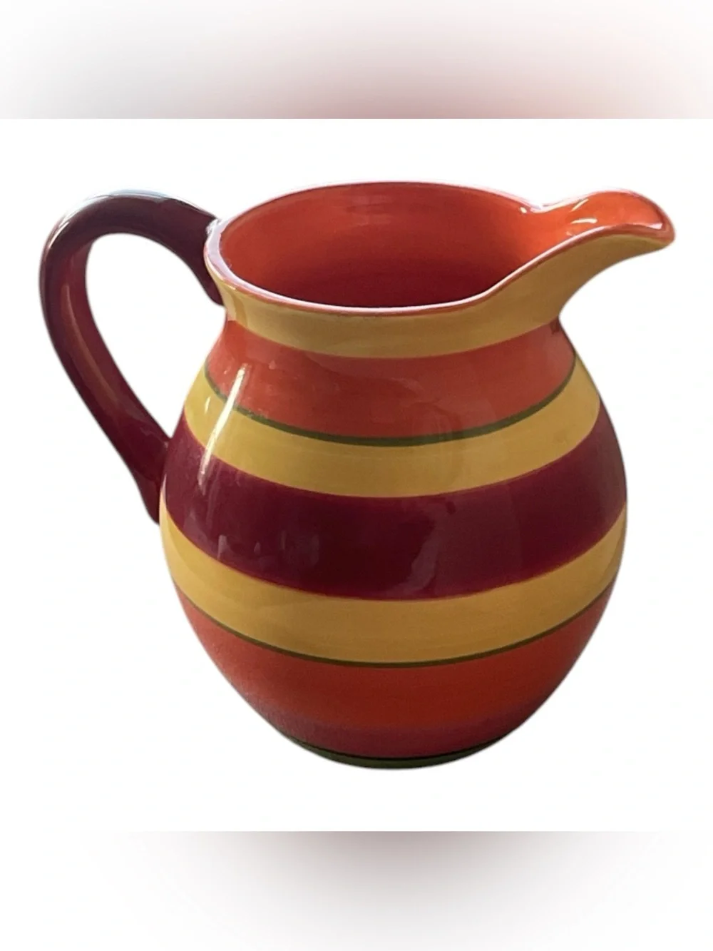 Crate&Barrel Striped Ceramic Pitcher in Red, Orange & Yellow
